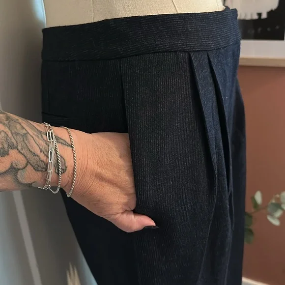 M. Martin wool felt navy blue straight leg fully lined pockets 2 Women's Pants - Picture 6 of 16